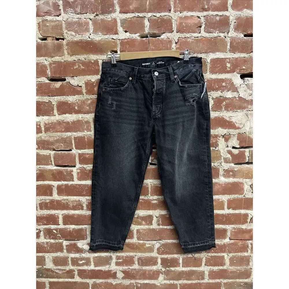 Womens Old Navy High Rise Slouchy Tapered Jean Black 8 Petite NWT